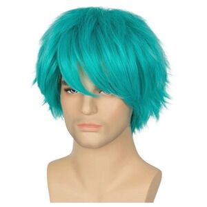 Miss U Hair Teal Wig With Bangs Short Blue Straight Layered Anime Cosplay Wig